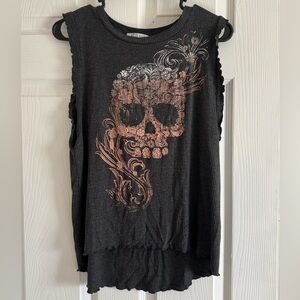 Wild Kiss Women’s Skull High Low Tank Top Muscle Tee Size Large